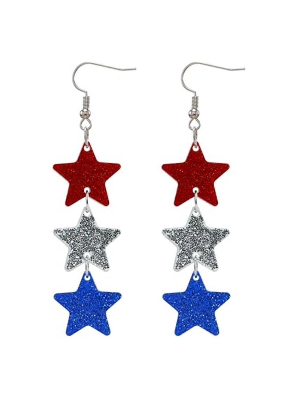 Sparkle Red Blue Star Dangle Earrings USA